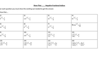 Negative Fractional Indices Show That Questions