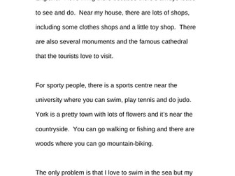 GCSE French Mon quartier - English to French translation