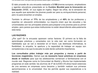 Más de mitad de los jóvenes españoles cree que la escuela no les prepara para encontrar trabajo