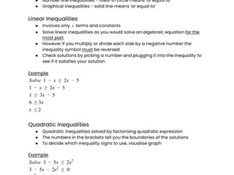 OCR MEI Mathematics: Year 1 (AS) Pure - Inequalities Cheat Sheet