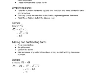OCR MEI Mathematics: Year 1 (AS) Pure - Surds and Indices Cheat Sheet