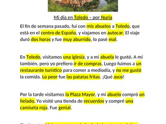 Spanish Year 8 / S2 reading comprehension and writing stimulus las vacaciones