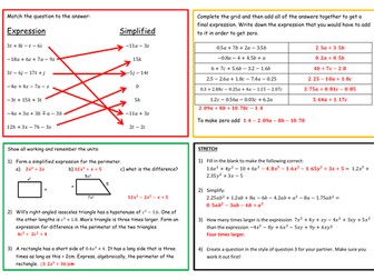 Collecting Like Terms Worksheets
