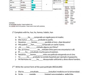 THE PERFECT TENSE IN SPANISH INCLUDING ACABO DE (WORKSHEET AN SOLUTIONS)