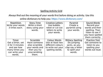 Spelling Activity Grid