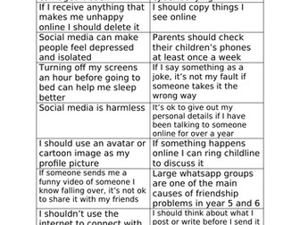 Online safety true or false discussion cards Year 6