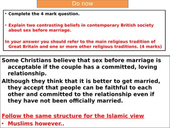 AQA 9-1 RS Families and relationships unit- Contraception and family planning