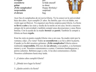 Preterite Reading in Spanish + Worksheet: Fiesta Lectura (Pretérito)