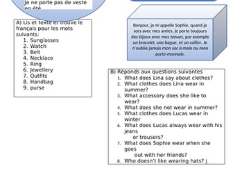 La mode/ Fashion in French reading comprehension