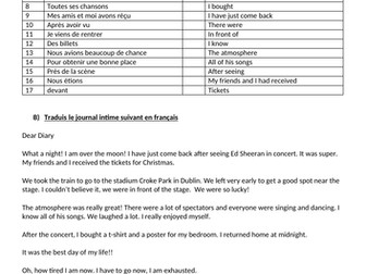 Journal intime/ Sample diary entry of a concert