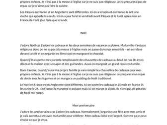 Customs and festival - French texts to read, understand and translate