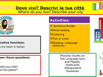 Dove vivi? Describe your town Italian sentence builder and tasks