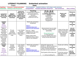 Embarked - Year 3 Literacy planning based on the animation about a boy and his tree house