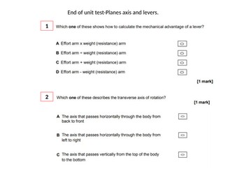 End of unit test AQA GCSE PE Plane Axis and levers