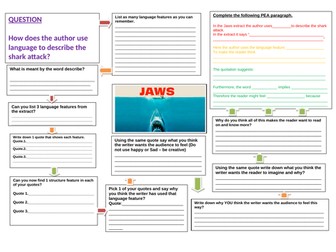 Language Paper 1 Q2 Jaws Worksheet Low Ability