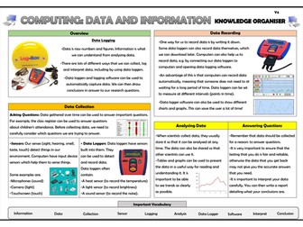 Year 4 Computing - Data and Information - Data Logging - Knowledge Organiser!