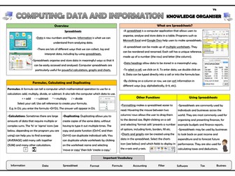 Year 6 Computing - Data and Information - Spreadsheets - Knowledge Organiser!