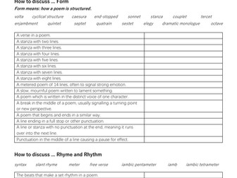 Poetry Techniques: Definitions and Terms Match Up