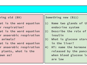 AQA Biology starter/review questions KS4 interleaving