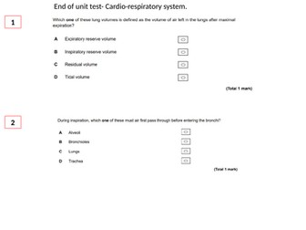 AQA GCSE PE End of unit test. Cardio-respiratory system.