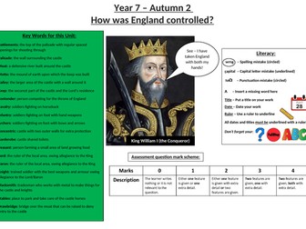 Norman Conquest & Castles Literacy Map/Knowledge Organiser