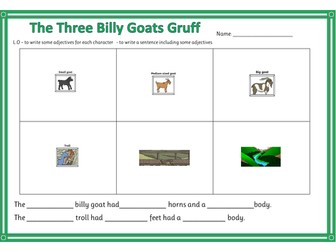 Three Billy Goats Gruff adjectives activity