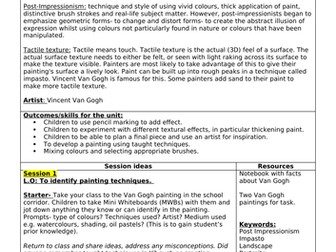 6 weeks Art planning- Van Gogh Focus: Painting