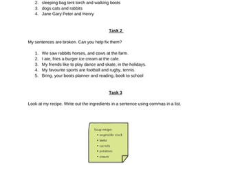 Commas in a list - Year 2 grammar lesson and resource