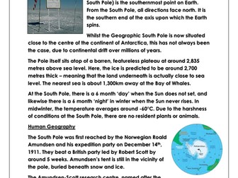 South Pole Information Sheet (Physical and Human Geography)