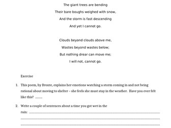 Poetry technique review, using poem by Emily Jane  Bronte