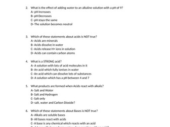 Diagnostic multiple choice- Acids AQA combined science