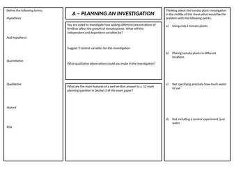 BTEC Level 3 Applied Science - Unit 3 Revision Placemats - Science Investigation Skills