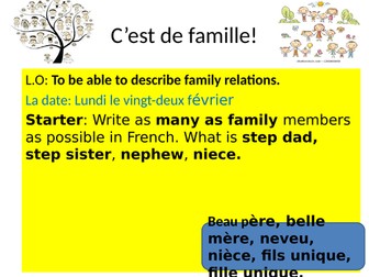 GCSE French - C'est de famille - To describe family relations.
