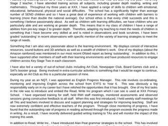 Successful KS2 teacher with English TLR job application - cover letter