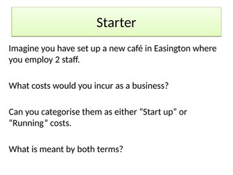 BTEC Tech award Enterprise- Costs and revenues