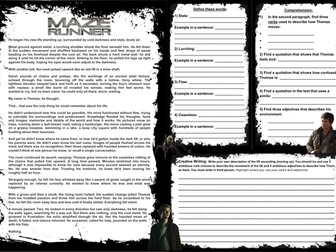 The Maze Runner - Comprehension Reading Worksheet