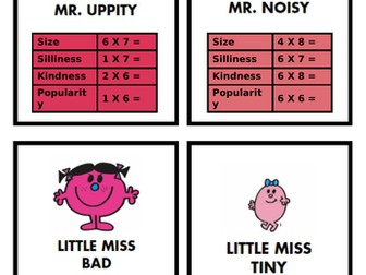 Mr Men 6,7 & 8 Timestables Top Trumps Cards