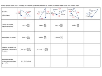 Finding Angles using SOHCAHTOA - fading examples