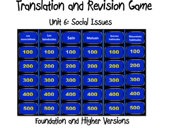 Translation and Revision Game- Unit 6- Social Issues-GCSE French