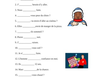 Avoir Expressions Worksheet in French