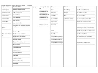 Y11 2021 Theme 1 Listening Test Sentence Builder Hobbies