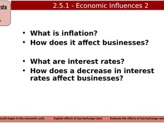 A Level Business: 2.5.1 Economic Influences