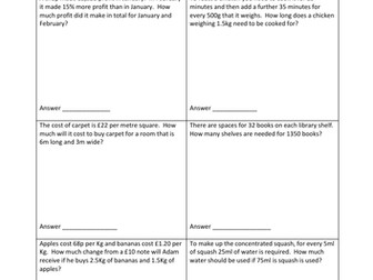 KS2 - Year 6 Maths Reasoning Questions (word problems)