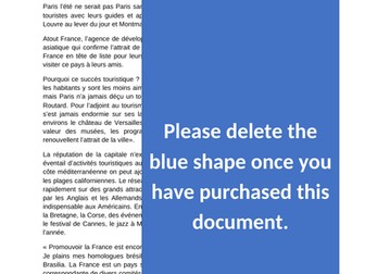France première destination touristique (Reading comprehension)