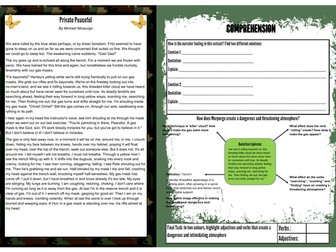 Private Peaceful - Reading Comprehension Worksheet.