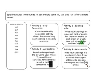 Spelling Homework Activities