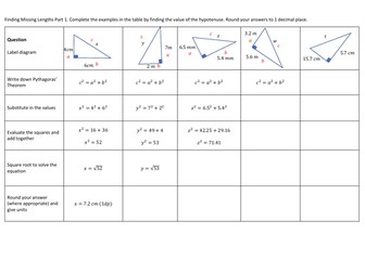 Pythagoras' Theorem Fading Examples