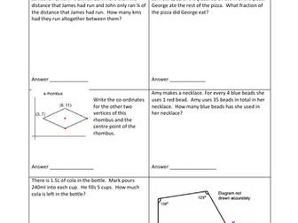 KS 2 Maths Quick Reasoning Practice Sheet with answers