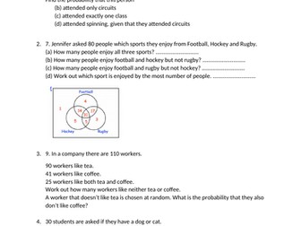 Venn Diagrams and Rearranging Formula worksheet