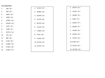 Long division  - procedural fluency